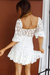 Make Memories Godet Hem Lace Dress White