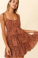 Rumi String Tie Babydoll Dress Leopard Print Orange