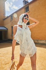 Vintage Charm Fringe Mini Dress White