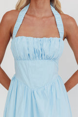 Irisa Elasticated Halter Maxi Dress Ice Blue