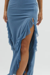 Rosilyn Split Ruffle Midi Dress Blue