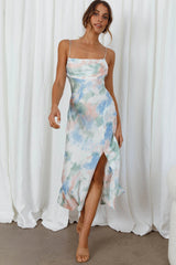 Well Versed Pleated Bust Front Split Dress Watercolor Green