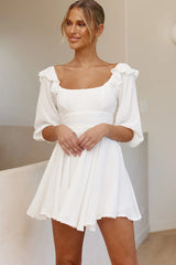 Only Yours Frill Trim Waist Tie Satin Mini Dress White