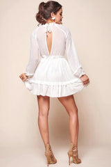 Tracee Open Back Ruffled Hemline Dress White