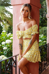 Linka Off-Shoulder Tie-Back Crop Top Sunflower Print Yellow