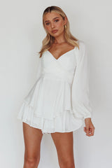 It's Complicated Long Sleeve Flounce Romper White