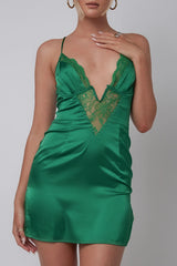 Make Me Blush Lace Trim Mini Dress Green