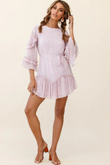 Yours Sincerely Three-Quarter Sleeve Accordion Pleat Dress Speckle Print Pink