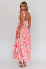 Opulent Low Back Maxi Dress Floral Pink