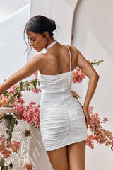 Idris String Tie Rose Accent Mini Dress Off White