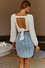 Love Like This Long Sleeve Open Back Crop Top White