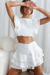 Wild And Free Pintuck Pleat And Layered Ruffle Shorts White
