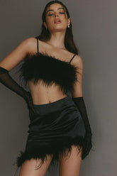 It Girl Feather Crop Top Black
