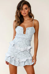 James Tiered Frill Mini Dress Lace Grey