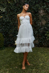 Moonlight Sonata Ruffle Mesh Midi Dress White