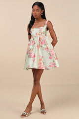 Unbelievably Lovely Sage Floral Babydoll Empire Waist Mini Dress