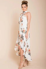 Natalee Floral High to Low Dress White