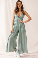 Laney Wide Leg Ruffle Detail Jumpsuit Olive