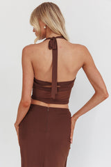 Paullina Cowl Halterneck Crop Top Brown