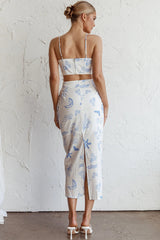 Graziella Lace Up Midi Skirt Printed White