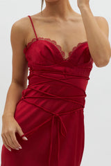 Silver Lining String Tie Waist Dress Red