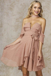 Whitney Deep V Polka Dot Dress Mocha