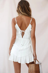 Willah Pintuck And Frill Detail Drawstring Spaghetti Strap Dress White