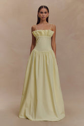 Janis Cotton Frill Maxi Dress - Lemon