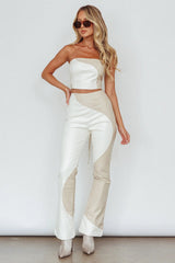 Zebulon Faux Leather Flare Pants Ivory