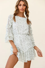 Yours Sincerely Three-Quarter Sleeve Accordion Pleat Dress Speckle Print White