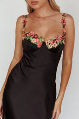 Rose Garden Floral Applique Midi Dress Black
