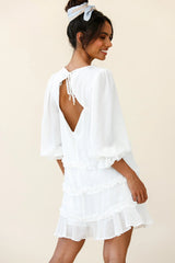 Tabitha Balloon Sleeve Loose Fit Frill Detail Dress White