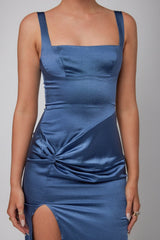 Kristin Knotted Waist Split Midi Dress Navy