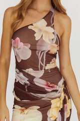Kimbra Waist Sash Maxi Dress Floral Brown