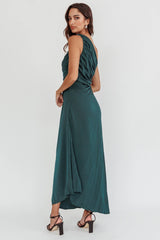 Scarlett One-Shoulder Pleat Maxi Dress Green