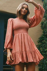 Secret Garden Long Sleeve Smocked Bodice Dress Rose