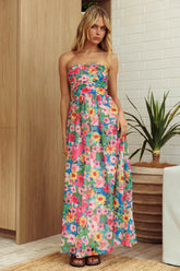 Sunday Dawn Strapless Maxi Dress Floral Pink
