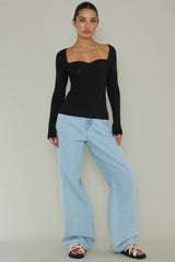 Switch Focus Long Sleeve Knit Top Black