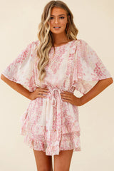 Stars Aligned Angel Sleeve Drawstring Waist Dress Star Print Pink