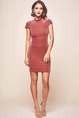 Jane Mid-Turtleneck Ribbed Bodycon Dress Rose