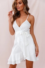 Khandi Wrap Ruffle Dress White