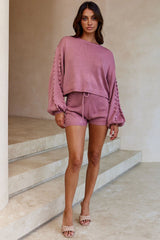 Modesto Drawstring Waist Pom Pom Trim Knit Shorts Rose