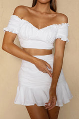 Rise And Shine Flounce Ruffle Hem Mini Skirt White