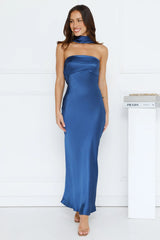 Precious Pearl Satin Maxi Dress Navy