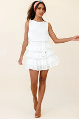 Zayah Sleeveless Layered Frill Dress White