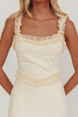 Olivera Lace Frill Trim Maxi Dress Cream