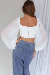 Tanner Long Sleeve Ruched Crop Top White