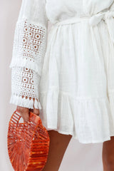Mona Off-Shoulder Embellished Sleeve Dress White