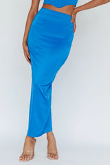 Zeina Satin Midi Skirt Blue