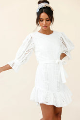 Sweet Sunshine Cut-Out Back Embroidery Dress White